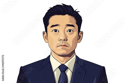 Obraz na płótnie Pixelated Portrait Of Young Asian Man In Dark Suit And Tie Against White Backdrop w salonie