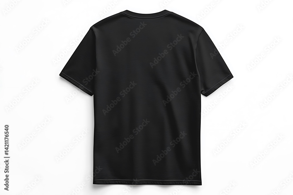 Plain Black Tee Shirt Isolated On White Background Minimalist Studio Shot