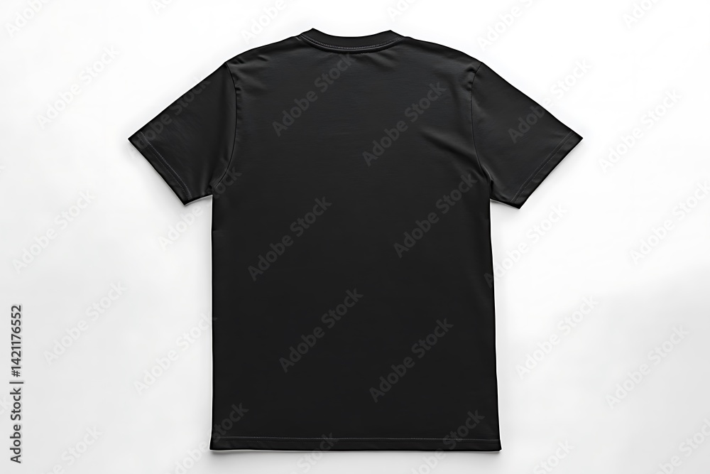 Plain Black T-shirt Isolated On White Background Showing Casual Clothing Detail