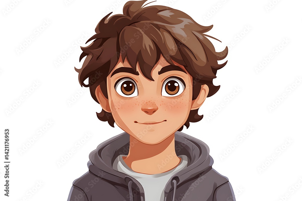 Portrait Of A Smiling Young Man With Brown Hair Wearing A Gray Hoodie Isolated On White