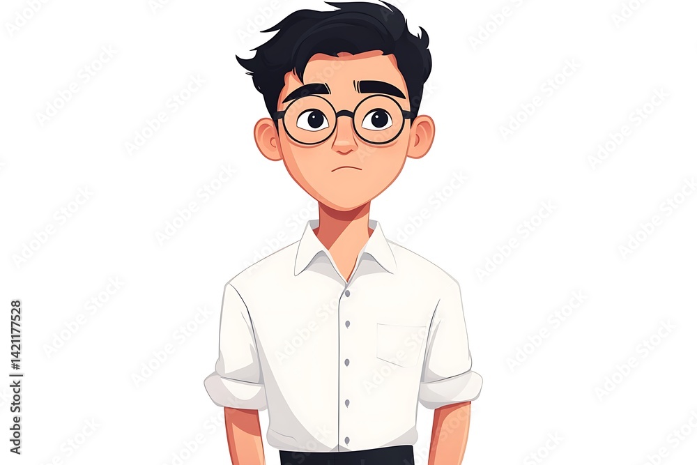 Portrait Of A Young Man With Eyeglasses And White Shirt Isolated On White Background