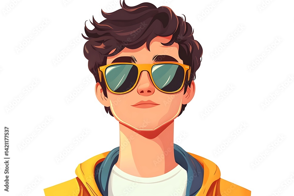 Portrait Of A Young Man With Sunglasses And Yellow Jacket Pixel Art Isolated On White Background