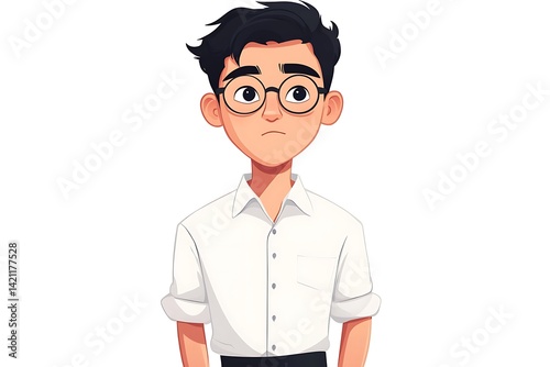 Obraz na płótnie Portrait Of A Young Man With Eyeglasses And White Shirt Isolated On White Background w salonie