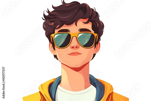 Portrait Of A Young Man With Sunglasses And Yellow Jacket Pixel Art Isolated On White Background