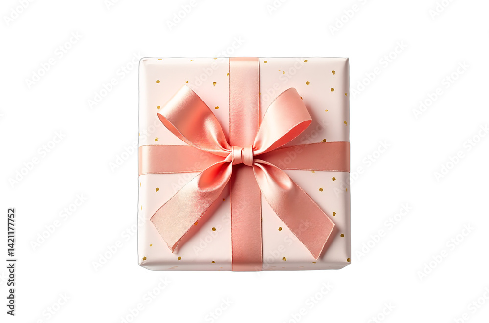 custom made wallpaper toronto digitalElegant gift box, top view. Perfect for birthday, Mother's Day, New Year, Valentine's, Christmas, anniversary, wedding greetings. Pale pink, gold polka dots, salmon ribbon. Isolated. Festive.