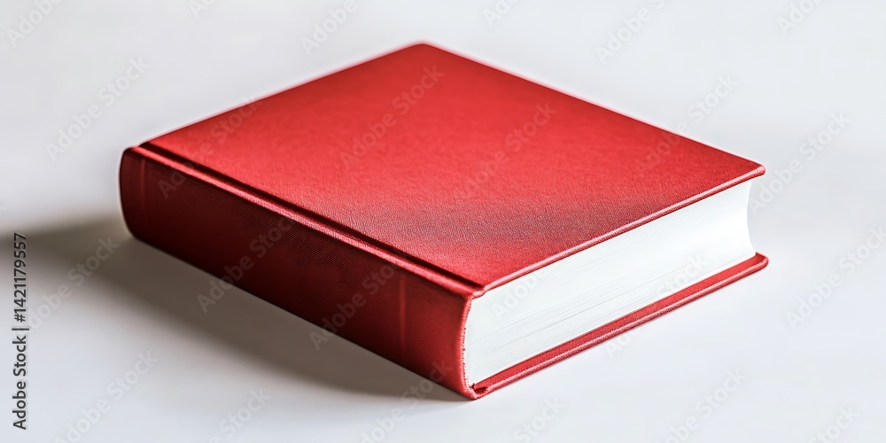 Red Book With White Pages on White Background in Top View
