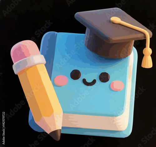illustration education book pencil toga funny smile