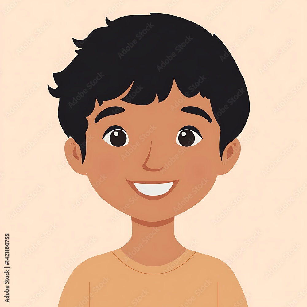Smiling Boy Portrait with Brown Hair and Peach Background