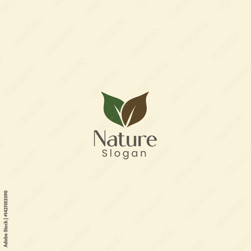 Fototapeta premium Two Leaves Simple Nature Brand Logo Template