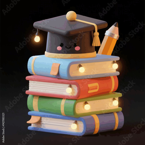 illustration of Tower of Science Cheerful Books of Light and Spirit of Learning or a stack of cute toga pencil books