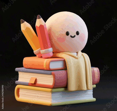 illustration of Tower of Science Cheerful Books of Light and Spirit of Learning or a stack of cute toga pencil books