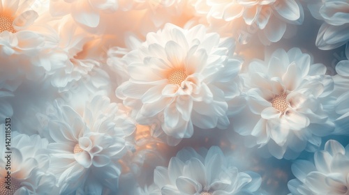 Close-up of White Chrysanthemums with Soft Lighting