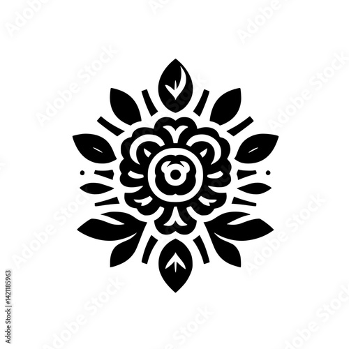 Black and White Floral Ornament, Minimalist Design, Vector Illustration