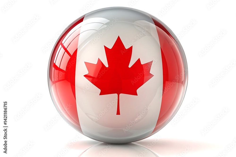 High-Resolution 3D Render of the Canadian Flag on a Glossy Sphere High-Resolution 3D Render of the Canadian Flag on a Glossy Sphere