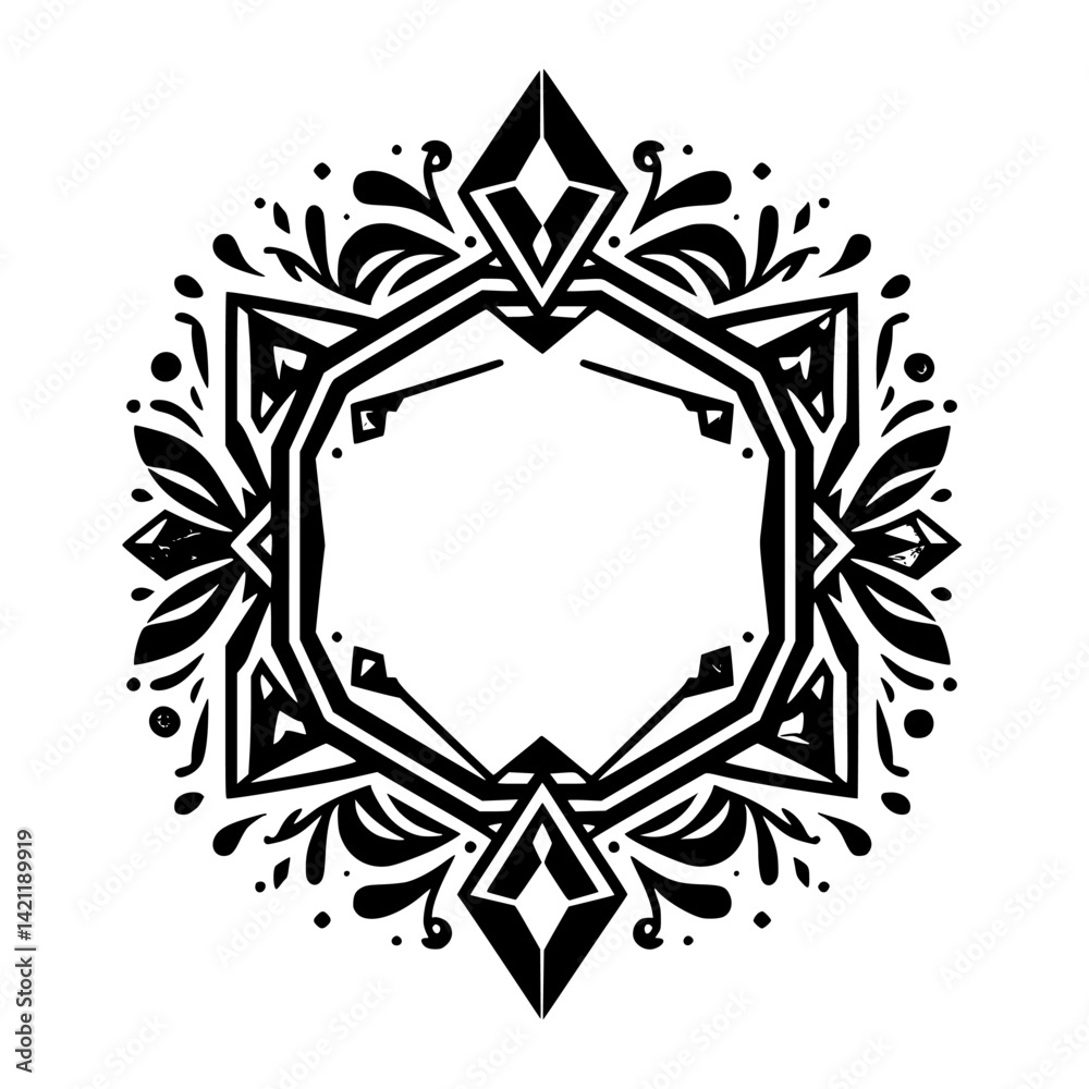 Obraz premium Geometric Mandala Frame: Black & White Decorative Element