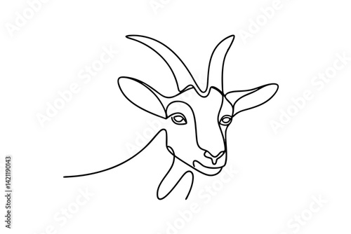Minimalist one line drawing of a goat head farm animal illustration vector design