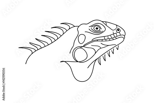 Iguana head outline illustration exotic reptile detailed design for coloring pages and creative projects
