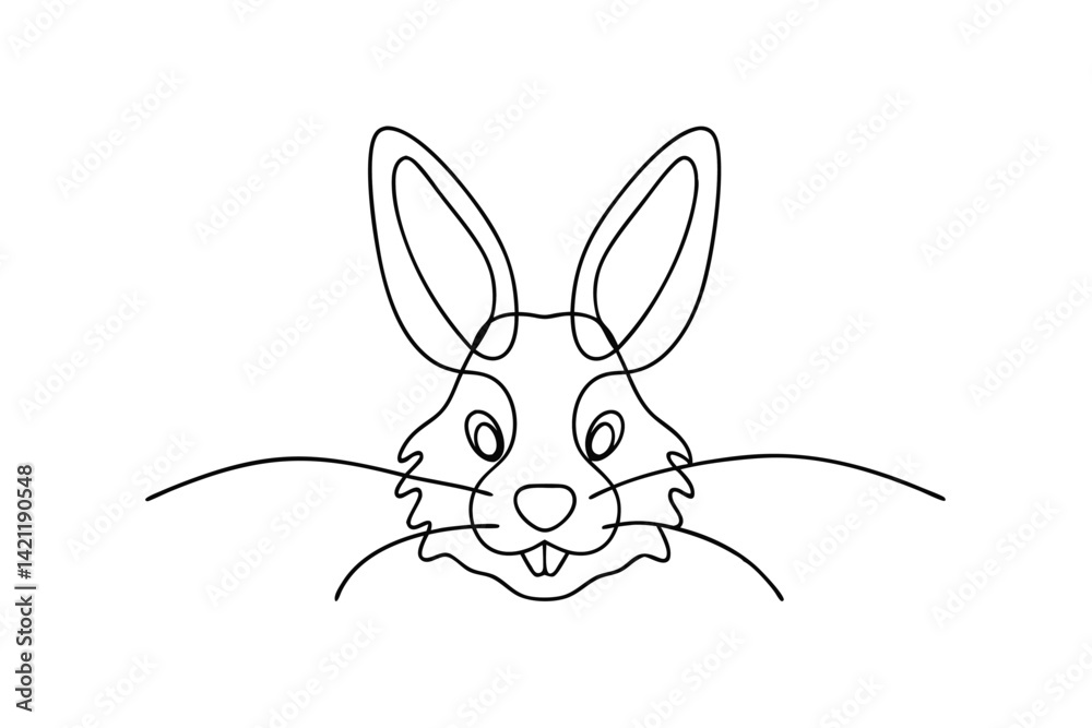Fototapeta premium Minimalist rabbit head illustration with continuous line drawing on white background for easter and spring projects