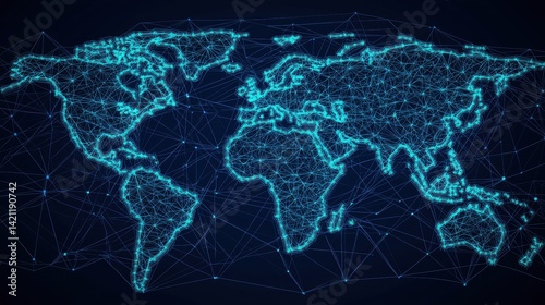 Global Network Map with Digital Connection Lines and Nodes