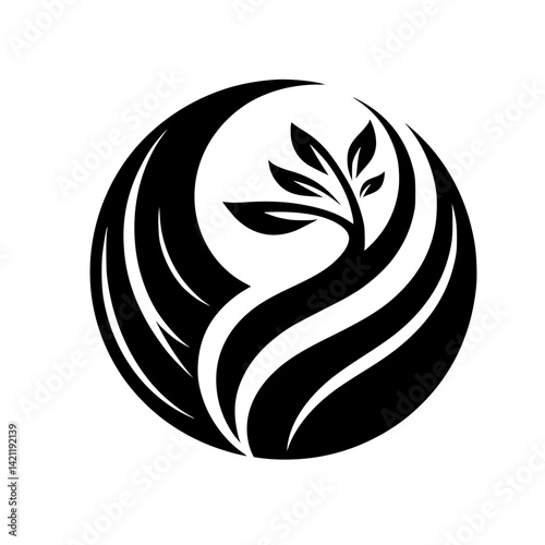 Organic Plant Logo: Black and White Eco-Friendly Design