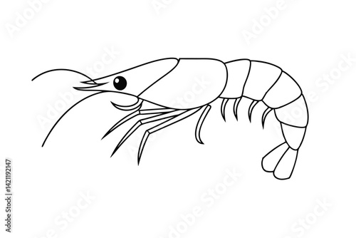 Simple vector illustration of a shrimp outline seafood icon for coloring and design projects