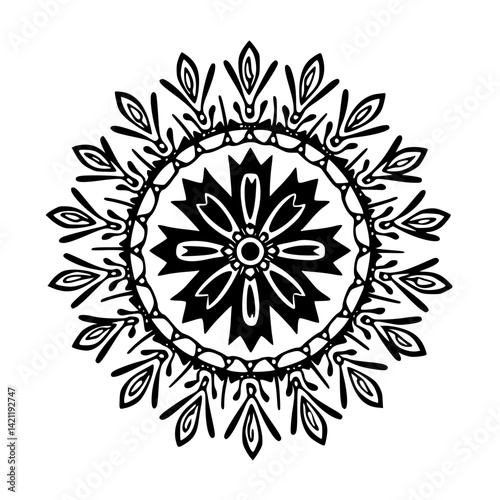 Intricate Black and White Mandala Design, Floral & Geometric Symmetry