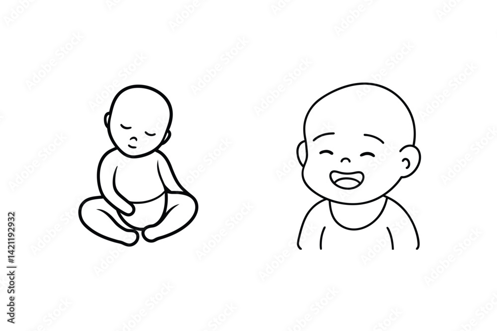 Cute Baby Outlines Sleeping And Smiling Minimalist Vector Illustration Cute Baby Outlines Sleeping And Smiling Minimalist Vector Illustration