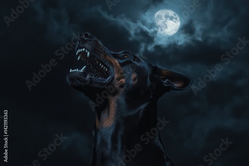 Dark horse under full moon night fantasy photo