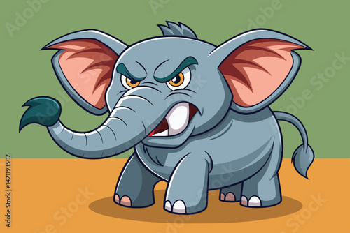 Vibrant illustration of a cartoon elephant displaying anger with expressive eyes and bold lines on a green backdrop, perfect for children's books or educational materials.