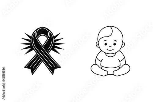 Infant Loss Awareness Ribbon Next To Sad Baby Outline Illustration