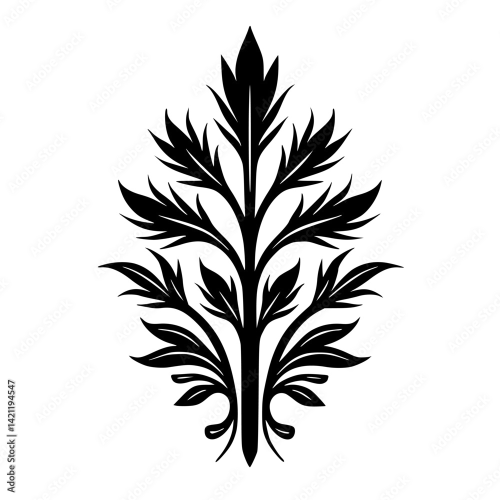 Obraz premium Elegant Black Leaf Ornament: Vector Graphic for Design Elements