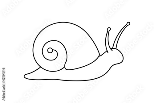 Simple snail outline illustration isolated on white background for coloring pages or educational material