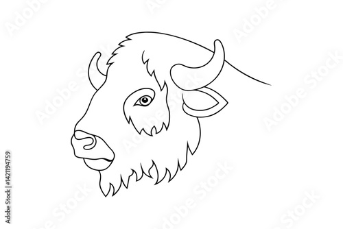 Outline illustration of bison head profile minimalist vector art for coloring books and graphic projects