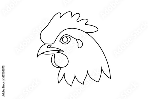 Rooster head outline illustration black and white minimalist design farm animal simple line drawing vector