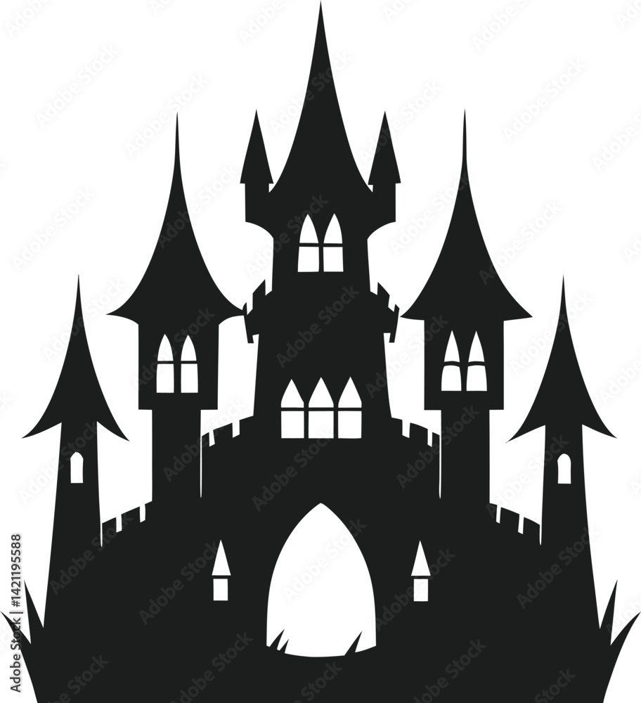Scary Haunted Castle with Tall Pointed Spires Scary Haunted Castle with Tall Pointed Spires