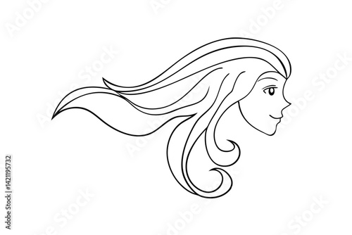 Elegant woman profile outline with flowing hair beauty and femininity in a minimalist design