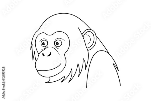 Cartoon orangutan illustration outlined design for coloring pages or educational resources featuring simple black and white graphics