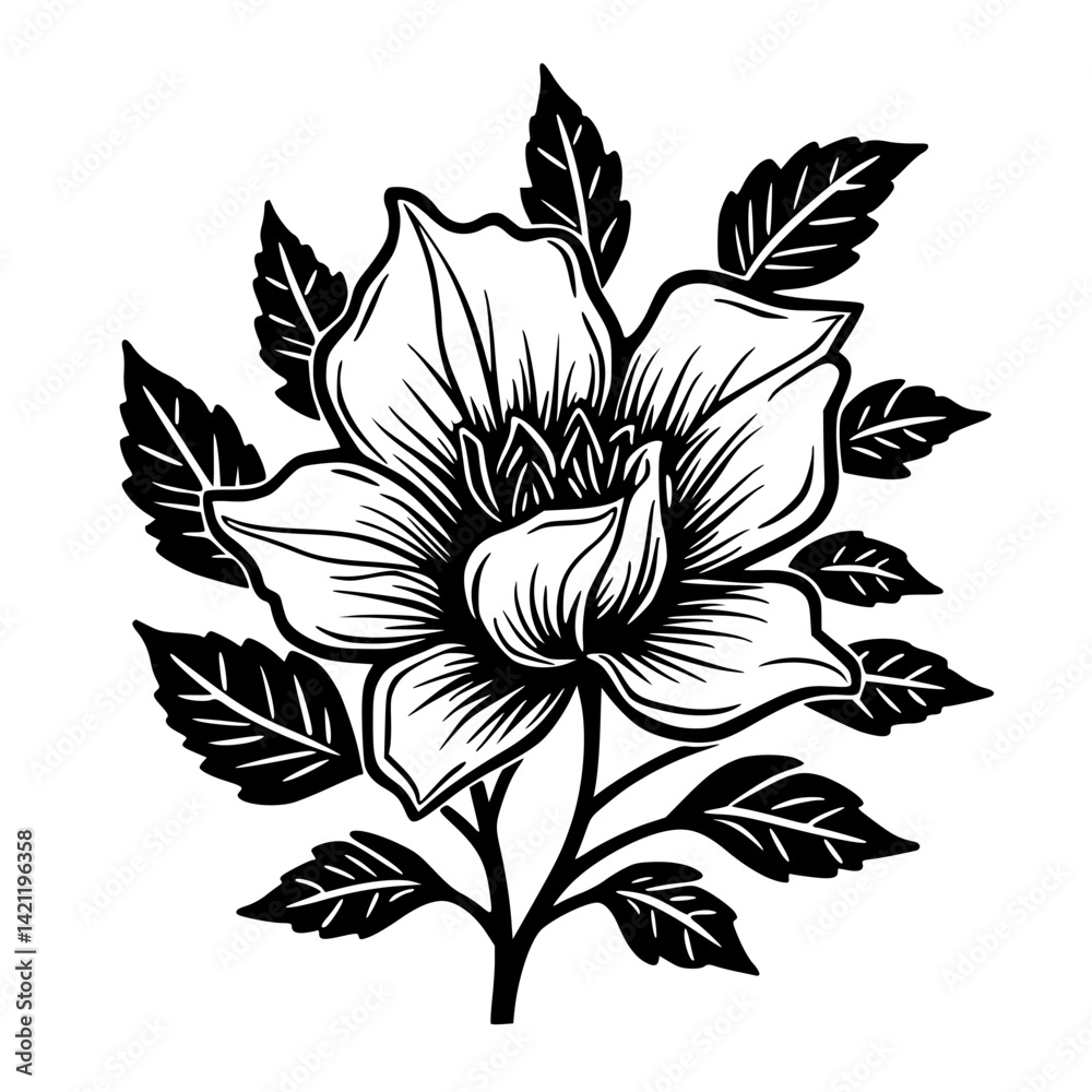 Fototapeta premium Elegant Floral Illustration in Black and White, Tattoo Design
