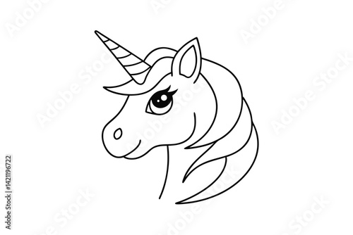 Cute unicorn head outline vector illustration for coloring books and creative design projects