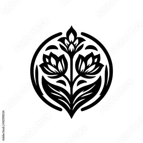 Minimalist Floral Emblem in Black and White