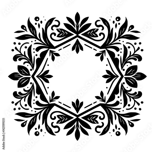 Elegant Floral Frame in Black and White: Decorative Border Design