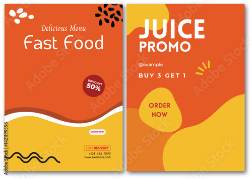 Vibrant Food and Juice Promo Flyers with Modern Graphic Elements Design