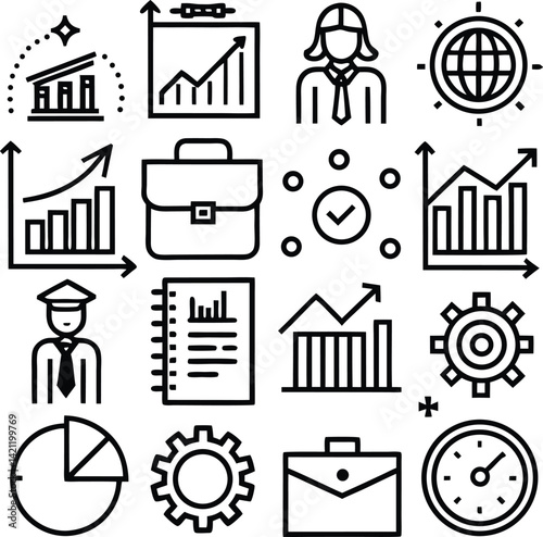 A real estate icon set with business house and money symbols for web design