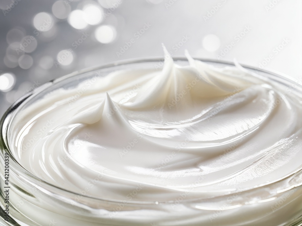 glass jar with yogurt on light background glass jar with yogurt on light background