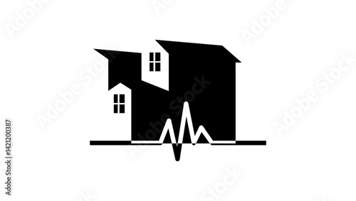 earthquake symbol, black isolated silhouette