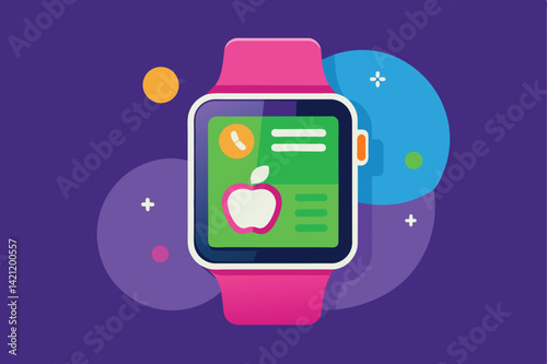 Colorful graphic of a smartwatch displaying fitness icons on a vibrant background, representing technology and health tracking concepts.