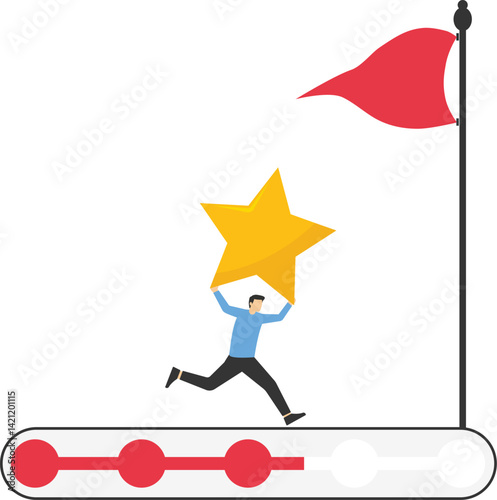 Progress and missions. Professional businessman running on the progress bar stock illustration

