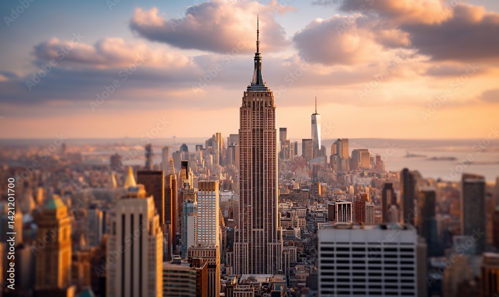 Naklejka premium Iconic New York City skyline at sunset