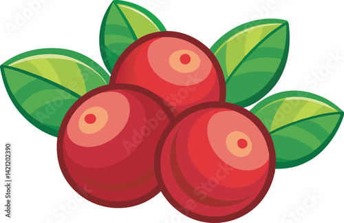 A vibrant vector art illustration showcasing delicious, ripe cranberries with rich colors and detailed textures, perfect for food-themed designs.