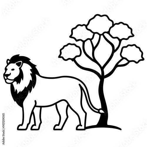 Lion And Savanna Tree Silhouette